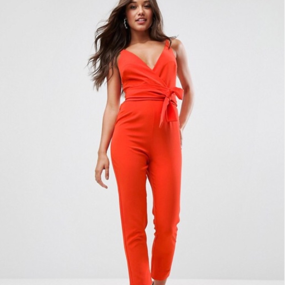 ASOS tie waist jumpsuit- orange